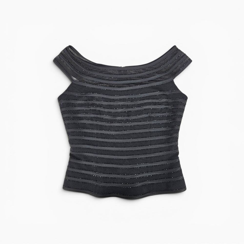 Y2k Cache Beaded Top Whimsigoth Off-Shoulder Cropped Black - Size 4